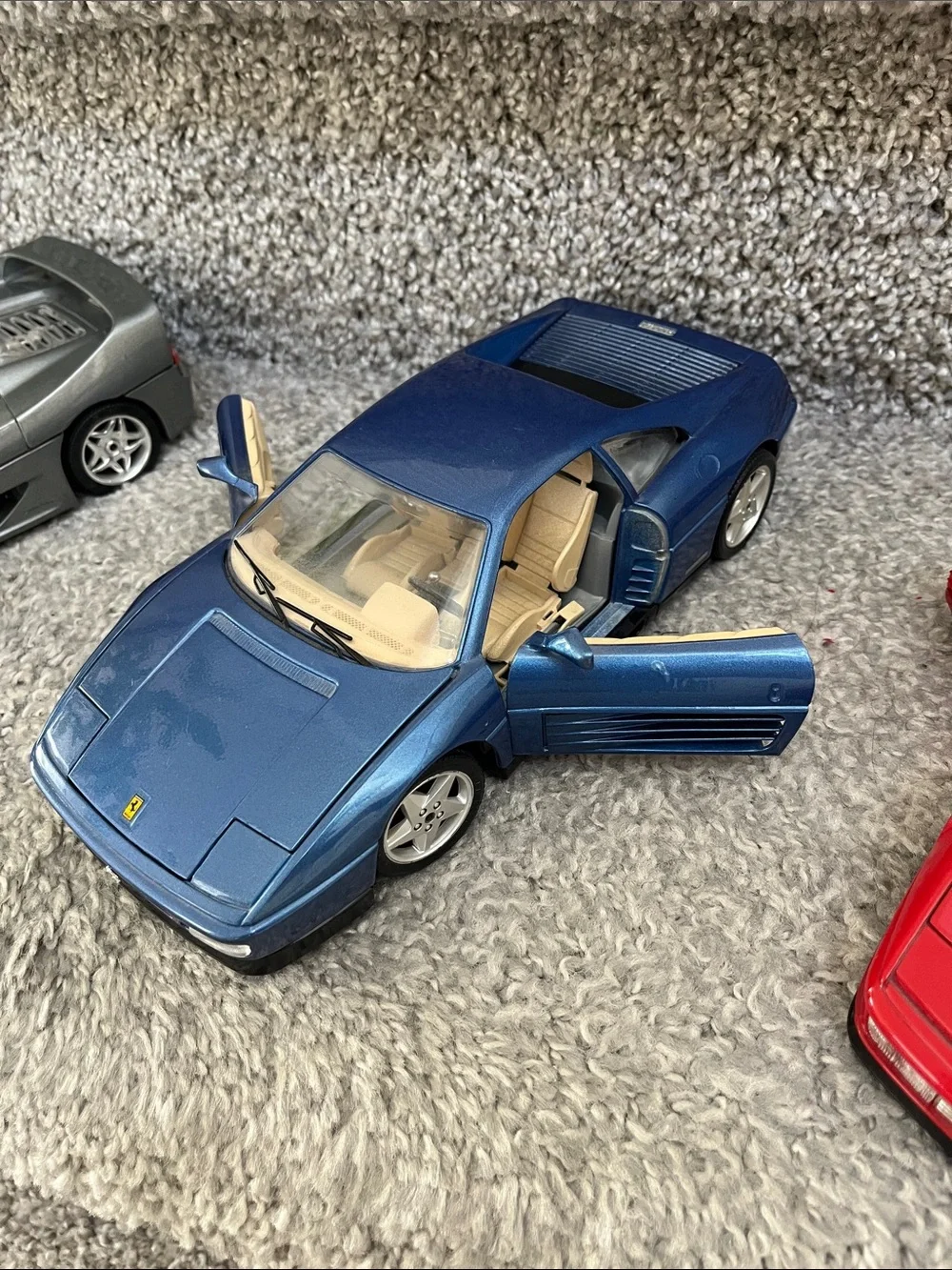 Lot of Ferrari Die-Cast Sports Car Toy Set - Red, Yellow, Blue, Silver Gray 1/18